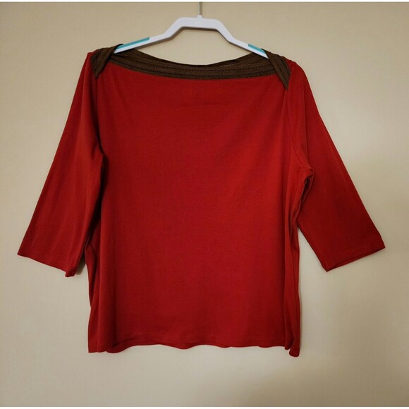 Lauren Ralph Lauren Womens Cotton 3/4 Sleeve Boat Neck Jersey Top Red Brown 2X - Picture 2 of 10